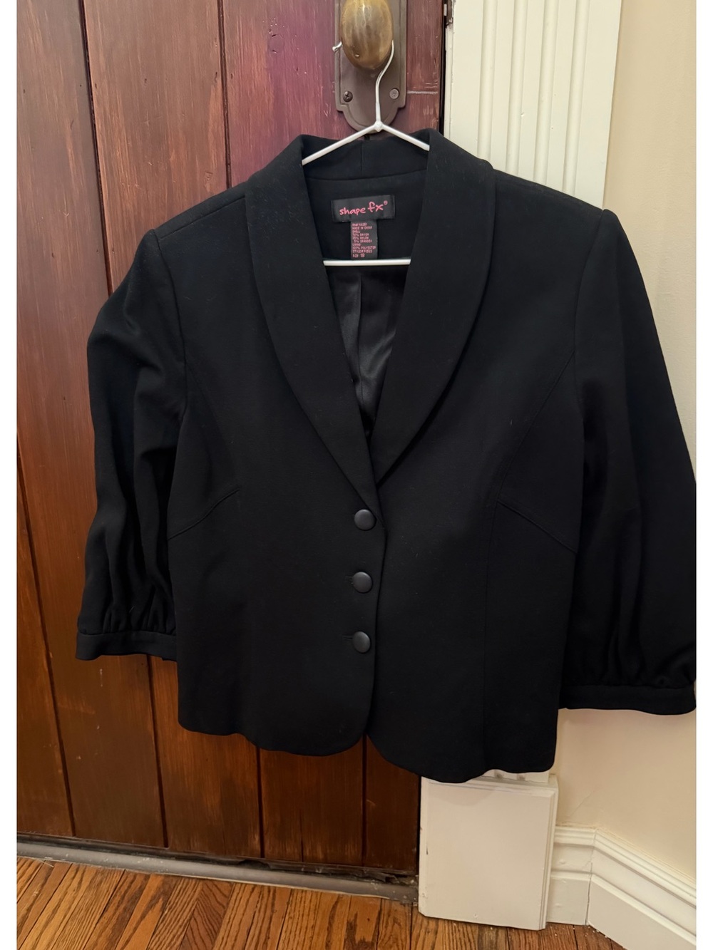 Shape FX Black Women's Button-Front Blazer elbow/bracelet lngth  sleeves gathere